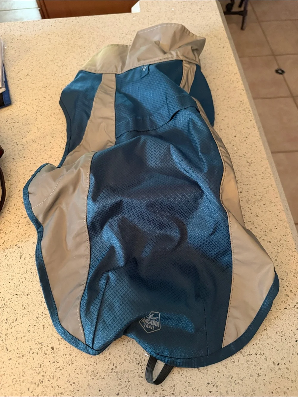 Arcadia Trail dog rain jacket Teal blue  and Light Gray Packable Jacket @@@